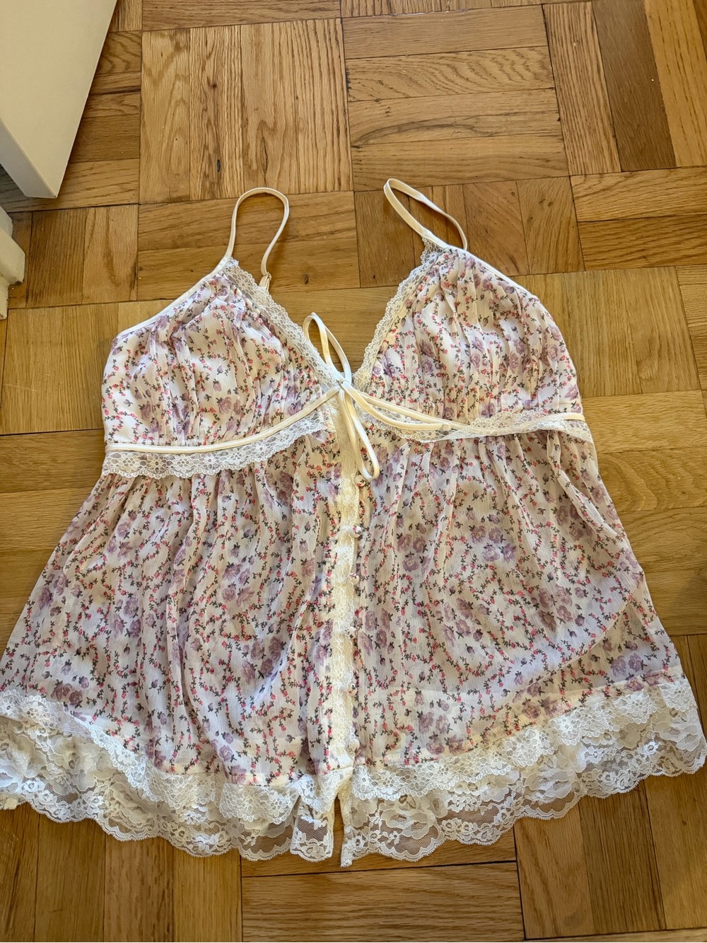 Abercrombie & Fitch Cream Floral Lace-Trim Babydoll Tank
